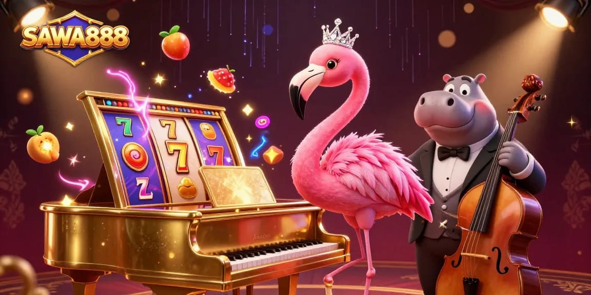 Experience thrilling gameplay at SAWA888 with dynamic slot reels and colorful casino ambiance.