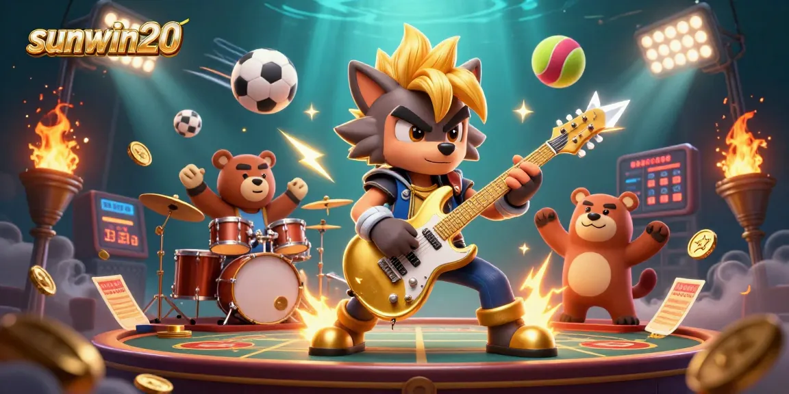 Engage with sunwin20 at the thrilling casino stage showcasing a rock star wolf and exciting play.