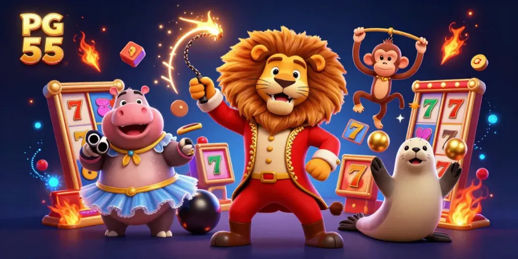 Spin the reels at PG 55 casino with vibrant characters bursting with excitement and jackpot thrills.