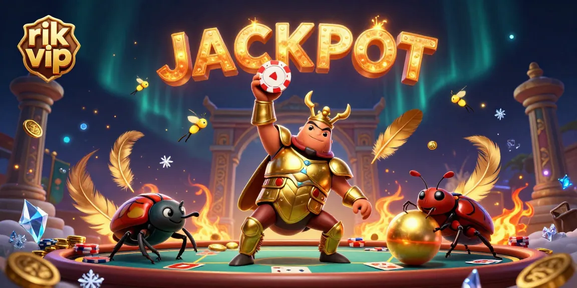 rik vip champions celebrate a big win with poker chips and fireflies announcing JACKPOT