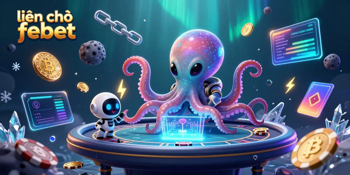 Engage with the vibrant alien scene representing liên hệ febet through an interactive poker table alongside cosmic elements.