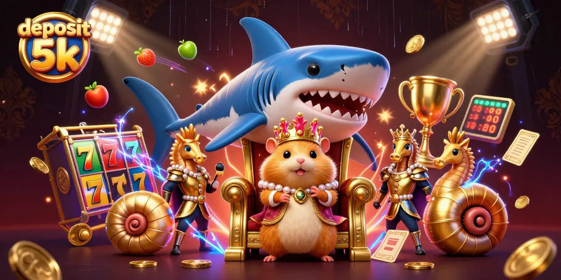 Win big with slot games at deposit 5k featuring a golden hamster king and vibrant casino elements.
