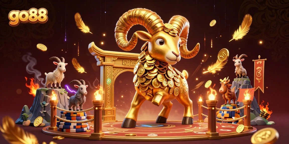 Experience thrilling wins at go 88 as a golden ram rushes through a casino gateway filled with excitement.