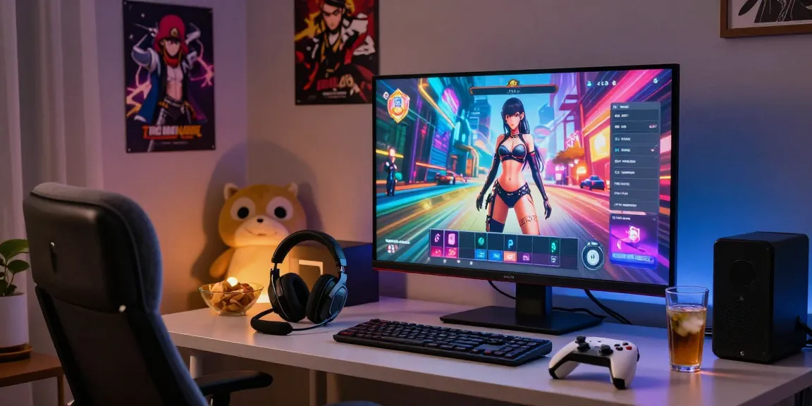 Engaging environment featuring an online hentai game on display with cozy decor and gaming accessories.