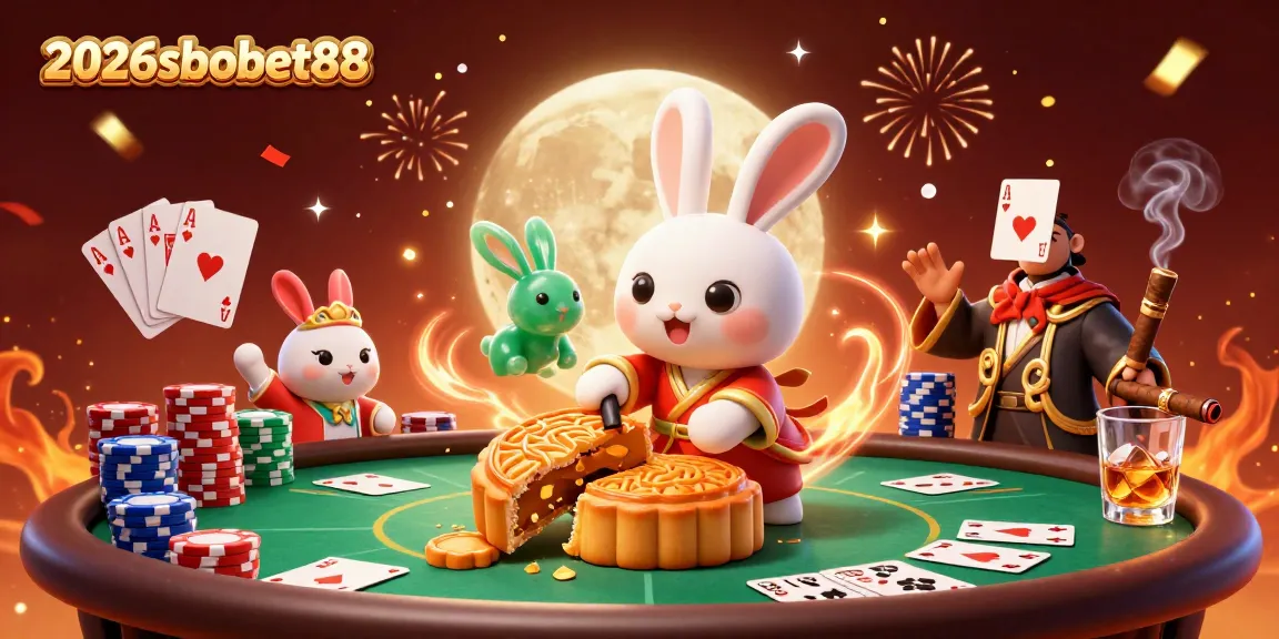 Experience epic gaming with 2026sbobet88 as moon rabbits reveal poker treasures in a vibrant casino scene.