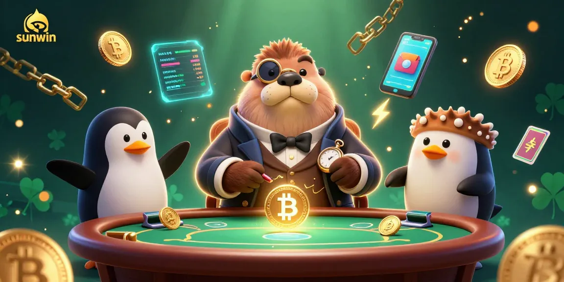 Experience the thrill of gaming with sunwin at an underwater poker table featuring a walrus, penguin dealer, and bluffing pufferfish.