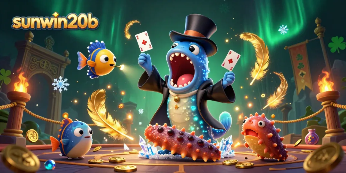 Experience thrilling gambling excitement with sunwin20b in a packed 3D scene featuring unique ocean creatures and casino elements.