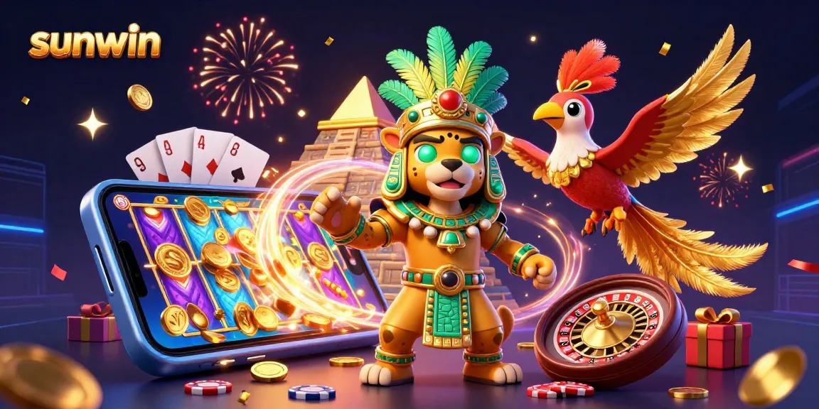 Experience thrilling wins at Sunwin with colorful slot games and vibrant casino elements.