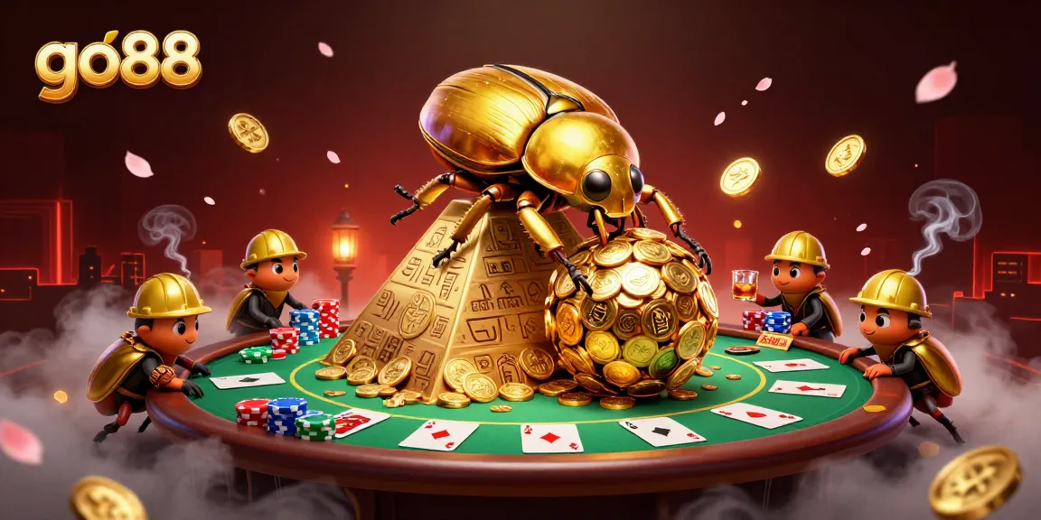 Join the action at go88 with dazzling coins and vibrant casino elements in an enchanting illustration.